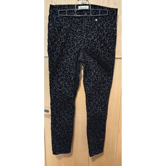 Madewell Leopard Print Mid-Rise Skinny Pants Black Stretchy mob wife whimsigoth - Picture 2 of 13